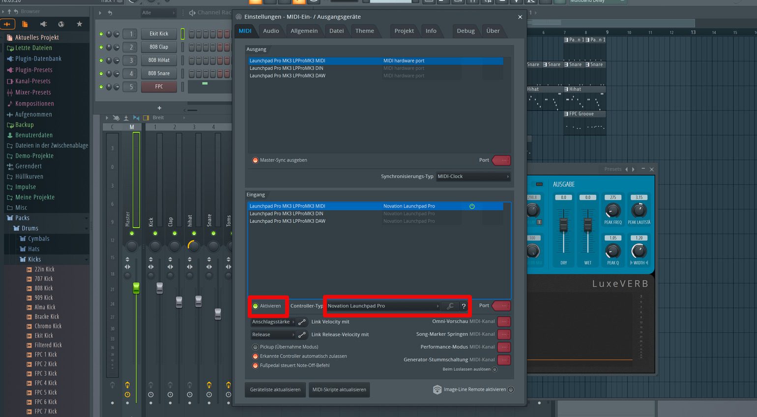 Falls euer MIDI-Controller nicht in der Liste bei Controller-Typ dabei ist, wählt "(generic controller)".